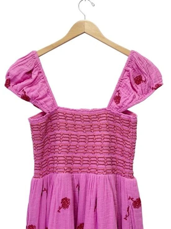 NWT Free People Tory Embroidered Mini Dress Pink Smocked Floral Boho Size Large - Picture 8 of 16